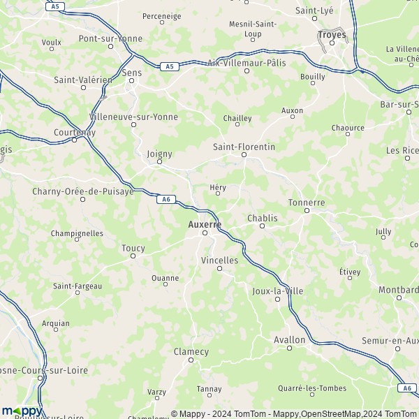 La carte du département Yonne