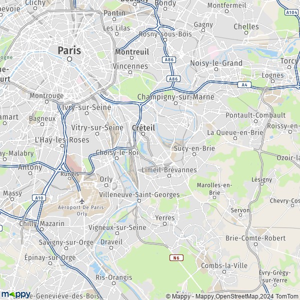 La carte du département Val-de-Marne