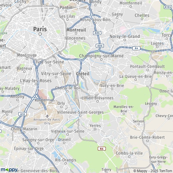 La carte du département Val-de-Marne