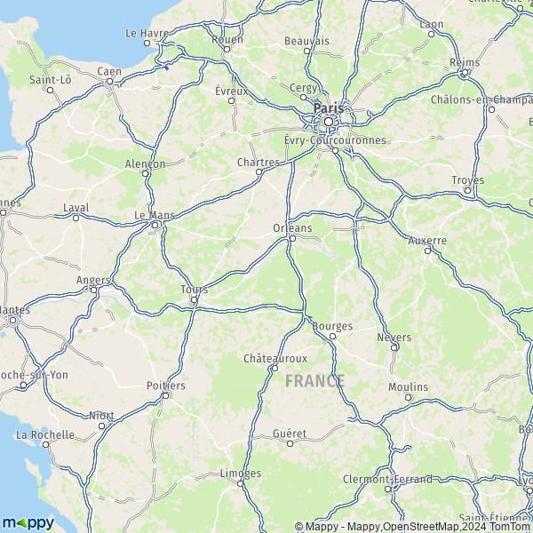La carte de la région Centre-Val de Loire