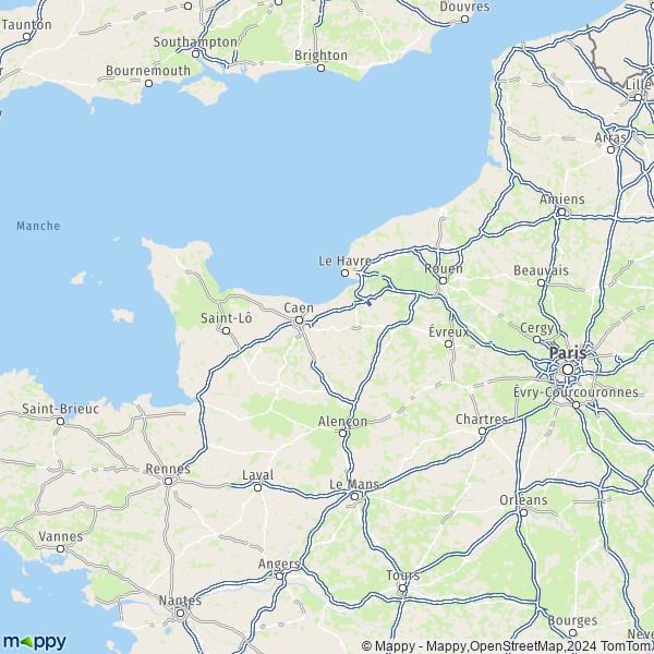 La carte de la région Normandie