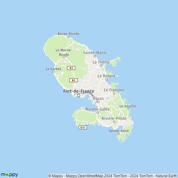 La carte de la région Martinique
