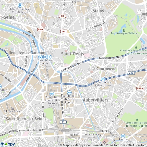 La carte pour la ville de Saint-Denis 93200-93210