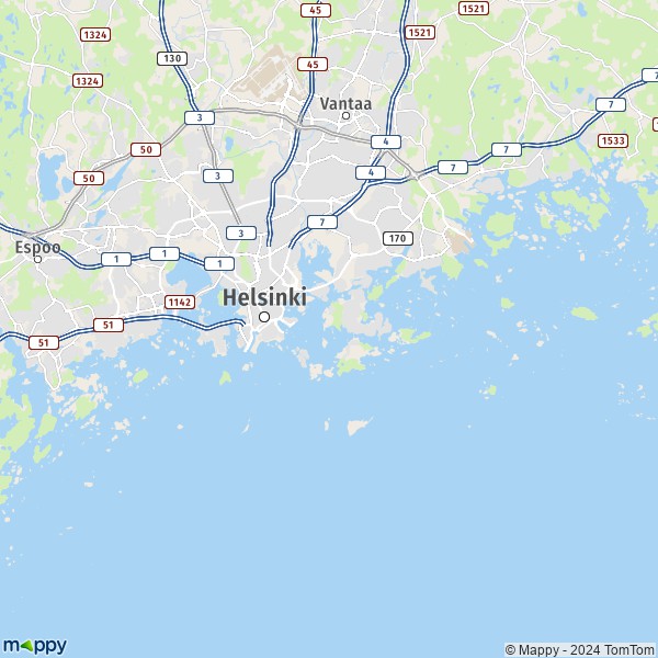 La carte pour la ville de Helsinki 00100-00990