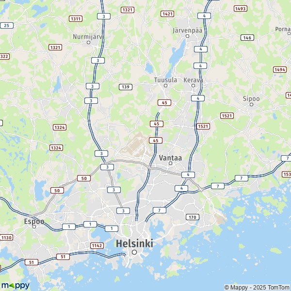 La carte pour la ville de Vantaa 00120-01800