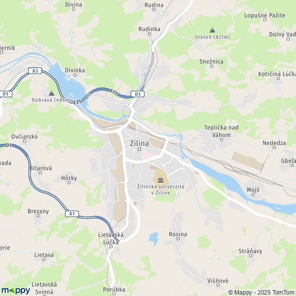 La carte pour la ville de Zilina 010 01-010 15