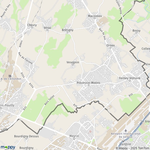 La carte pour la ville de Prévessin-Moëns 01280