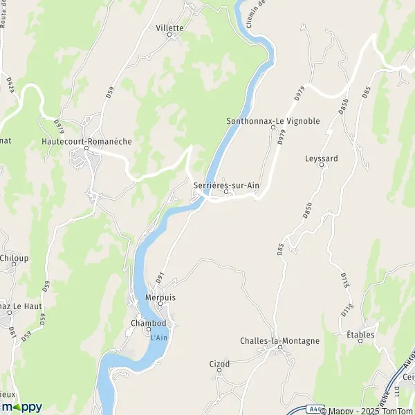 Plan SerrièressurAin carte de SerrièressurAin (01450) et infos