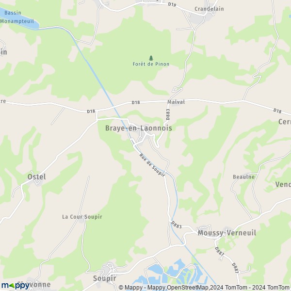 La carte pour la ville de Braye-en-Laonnois 02000