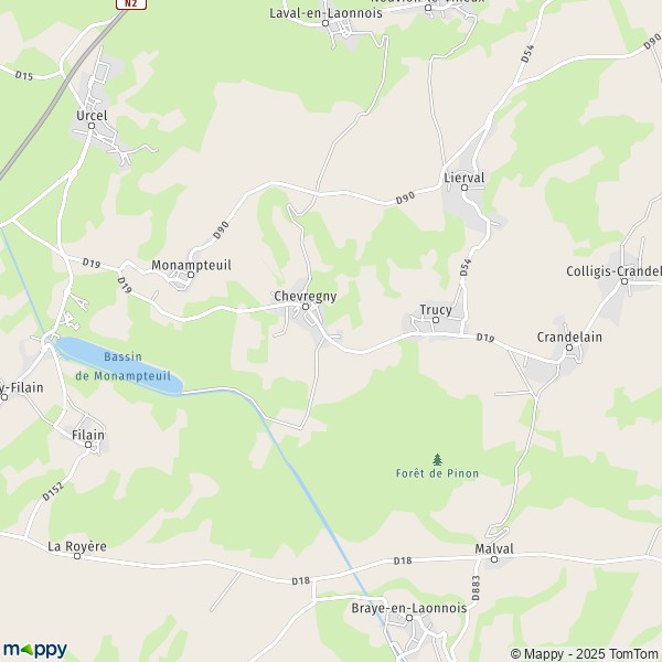 La carte pour la ville de Chevregny 02000