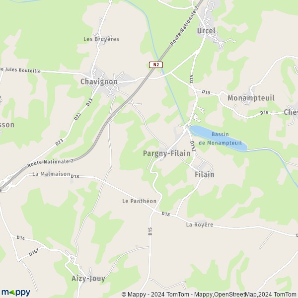 La carte pour la ville de Pargny-Filain 02000
