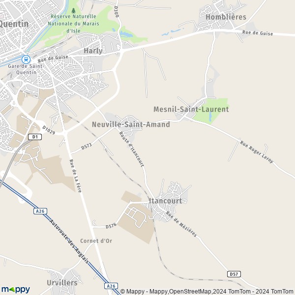 La carte pour la ville de Neuville-Saint-Amand 02100