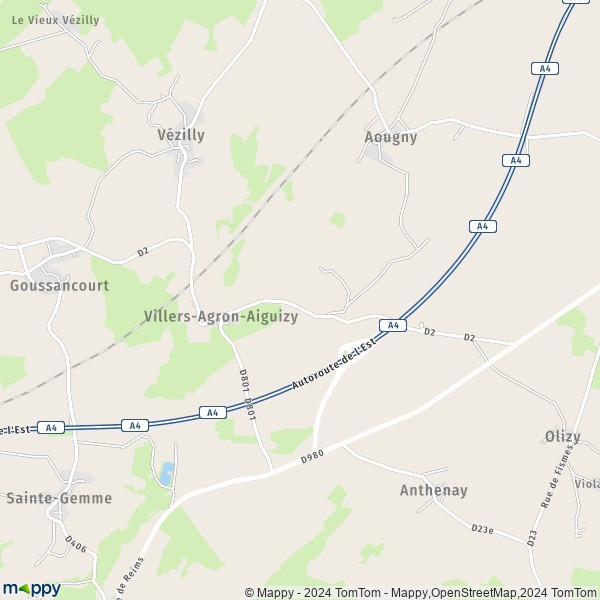 La carte pour la ville de Villers-Agron-Aiguizy 02130