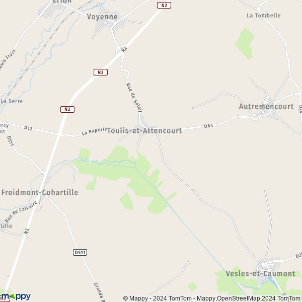 La carte pour la ville de Toulis-et-Attencourt 02250