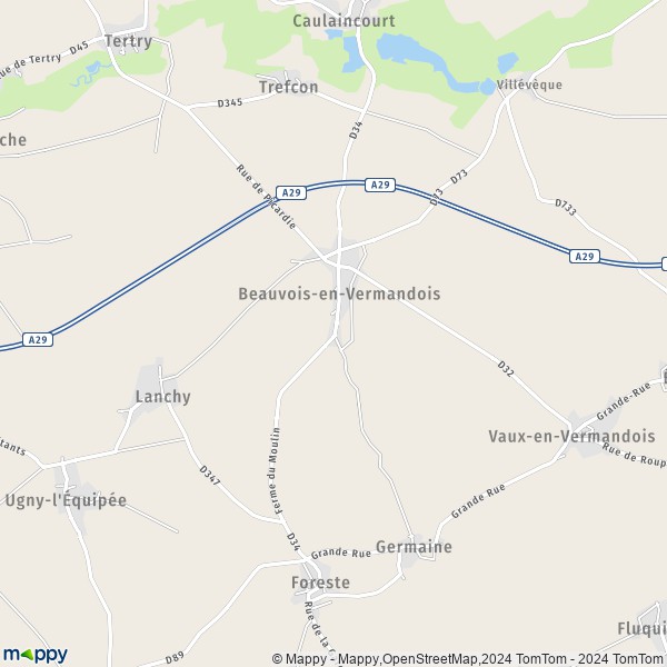 La carte pour la ville de Beauvois-en-Vermandois 02590