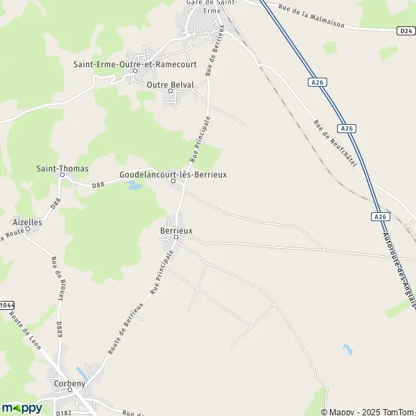 Plan GoudelancourtlèsBerrieux carte de GoudelancourtlèsBerrieux