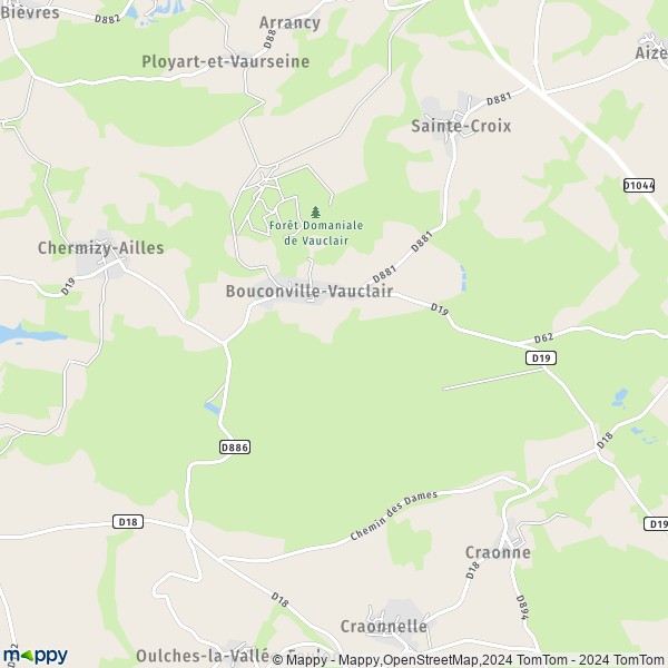 La carte pour la ville de Bouconville-Vauclair 02860