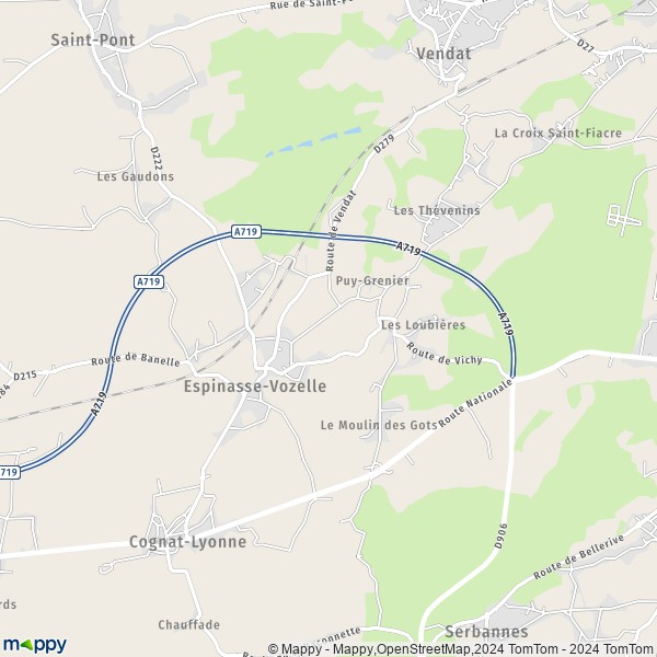 La carte pour la ville de Espinasse-Vozelle 03110
