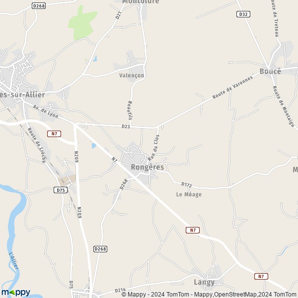 La carte pour la ville de Rongères 03150