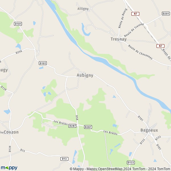 La carte pour la ville de Aubigny 03460