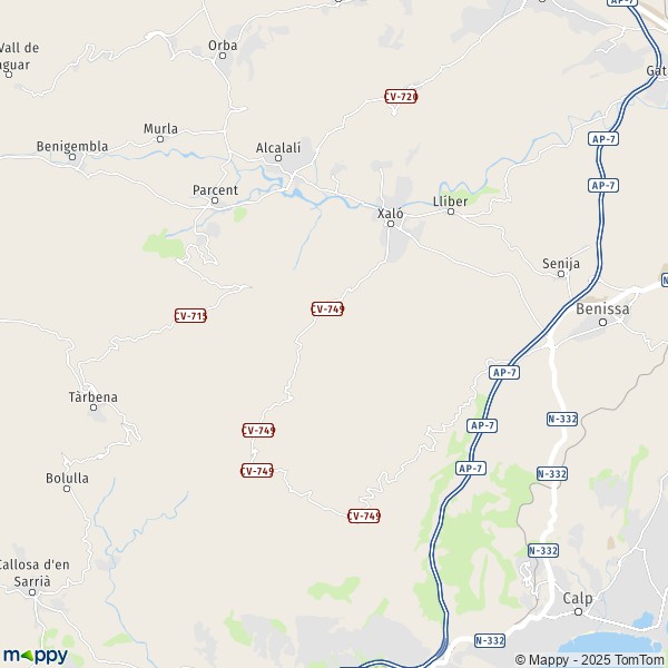 La carte pour la ville de 03727 Xaló