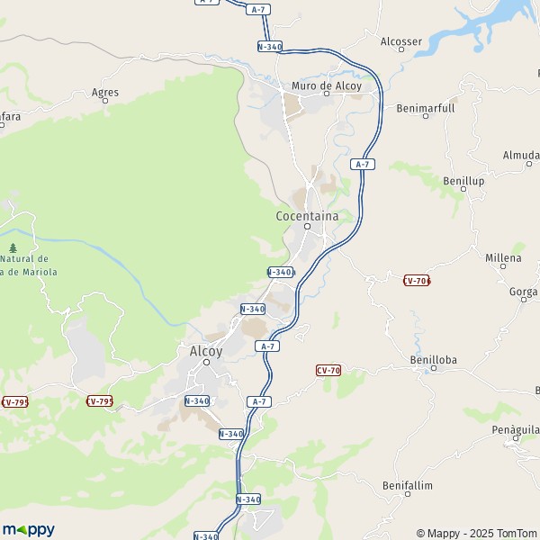 La carte pour la ville de 03820-03870 Cocentaina