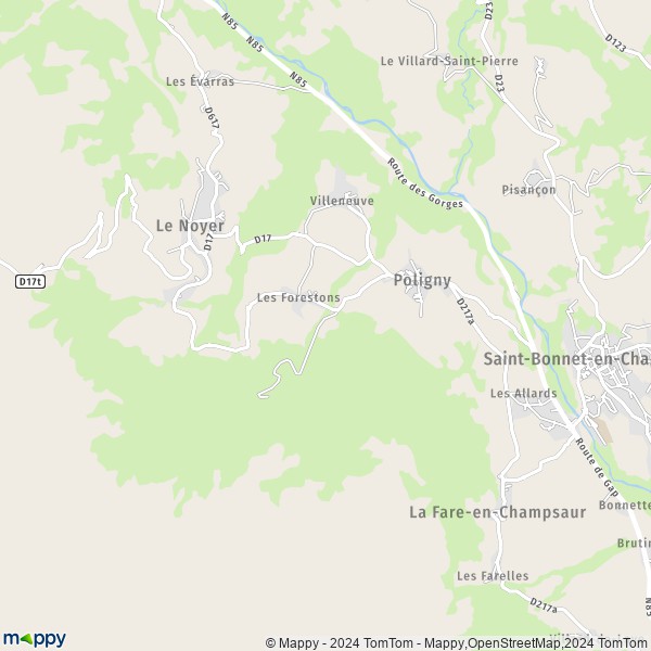 La carte pour la ville de Poligny 05500