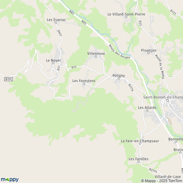 La carte pour la ville de Poligny 05500