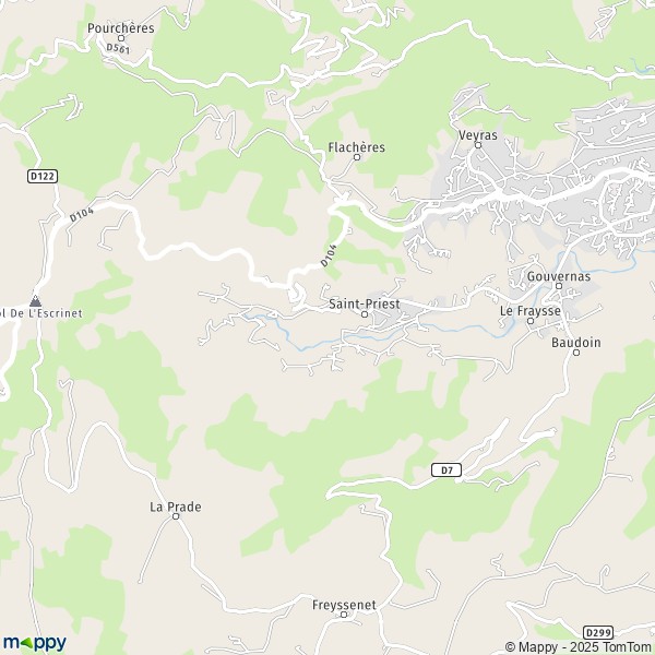 La carte pour la ville de Saint-Priest 07000