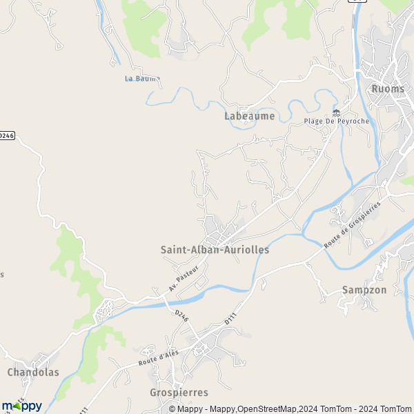 La carte pour la ville de Saint-Alban-Auriolles 07120