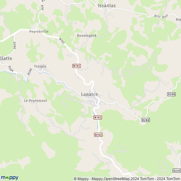 La carte pour la ville de Lanarce 07660