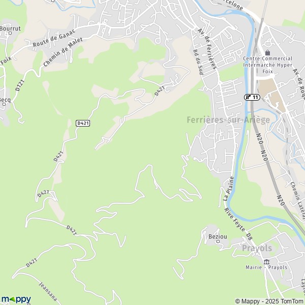 La carte pour la ville de Ferrières-sur-Ariège 09000