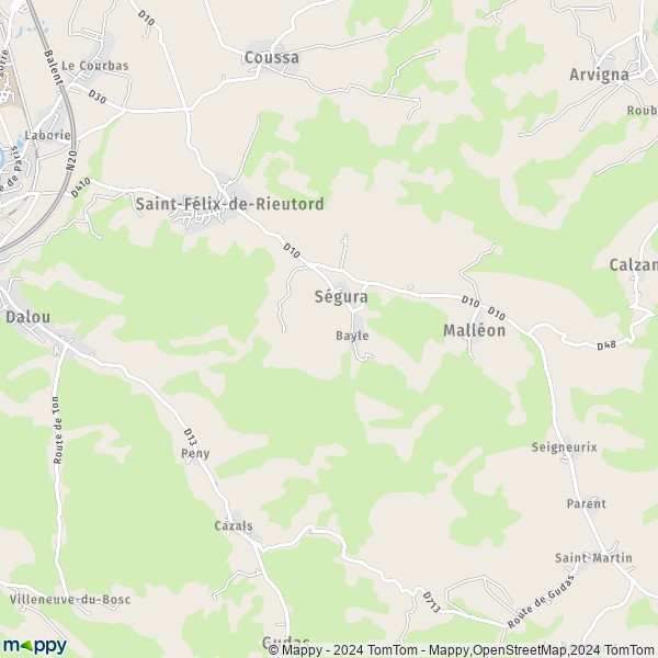 La carte pour la ville de Ségura 09120