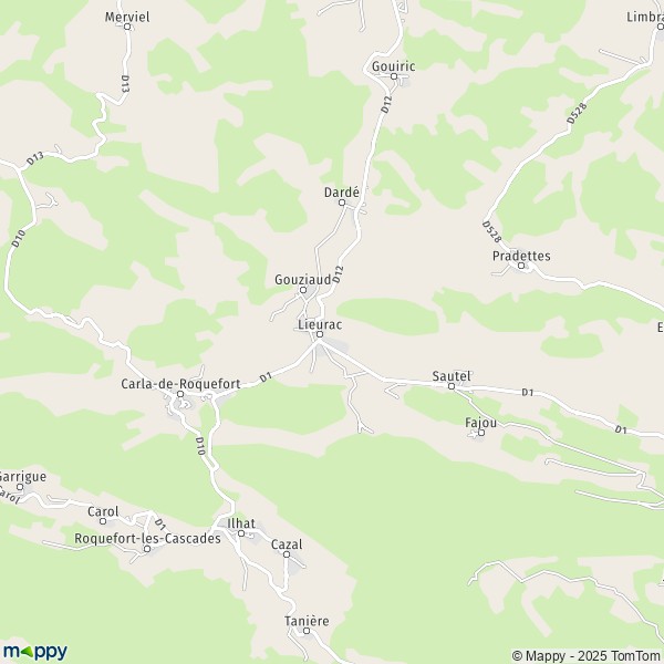 La carte pour la ville de Lieurac 09300