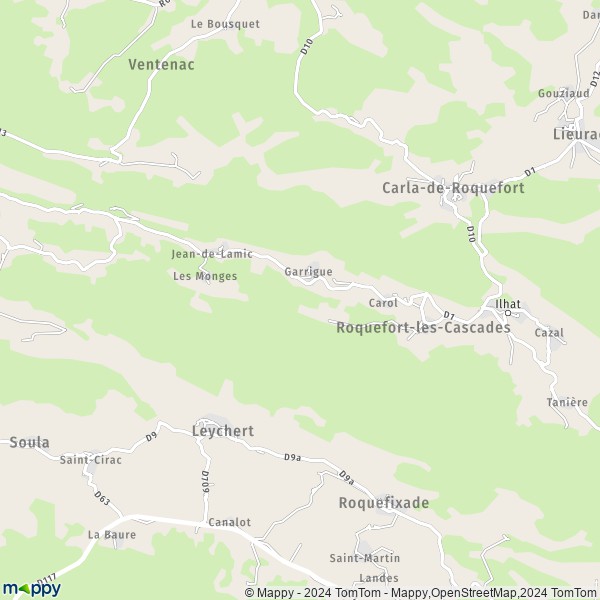 La carte pour la ville de Roquefort-les-Cascades 09300