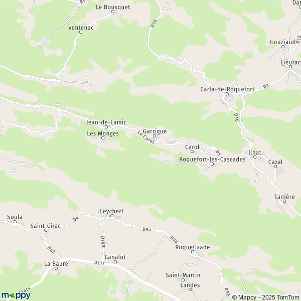 La carte pour la ville de Roquefort-les-Cascades 09300