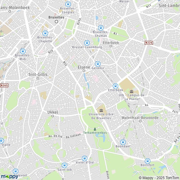 La carte pour la ville de 1000-1190 Ixelles