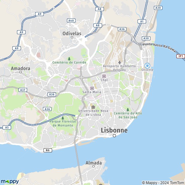 La carte pour la ville de 1000-2685 Lisbonne