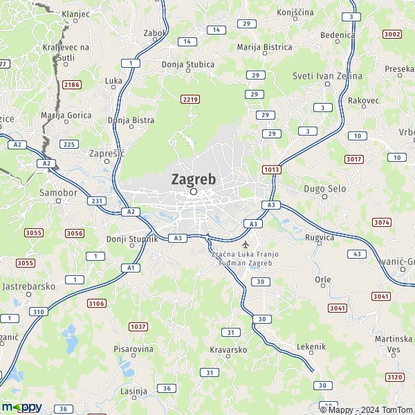 La carte pour la ville de Zagreb 10000-10436