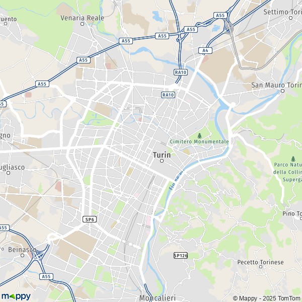 La carte pour la ville de Turin 10024-10156