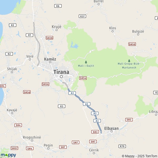 La carte pour la ville de Tirana 1010-8008