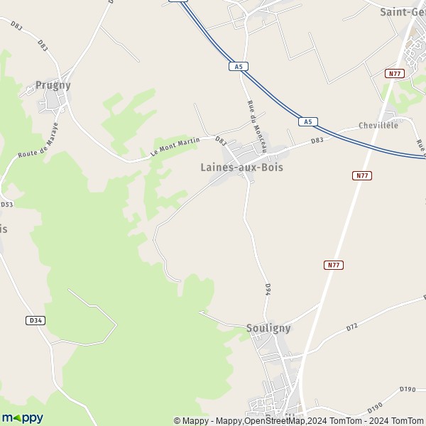 La carte pour la ville de Laines-aux-Bois 10120
