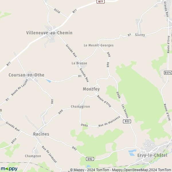 La carte pour la ville de Montfey 10130