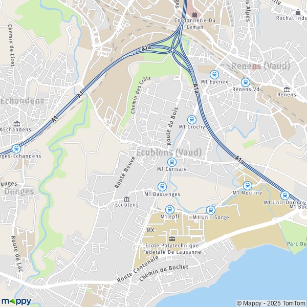 La carte pour la ville de Ecublens VD 1015-1025