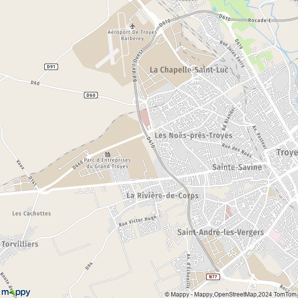 La carte pour la ville de Sainte-Savine 10300