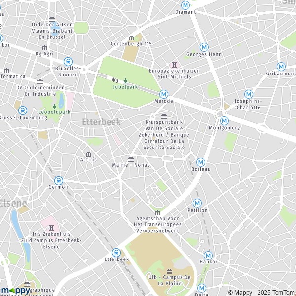 La carte pour la ville de 1040 Etterbeek