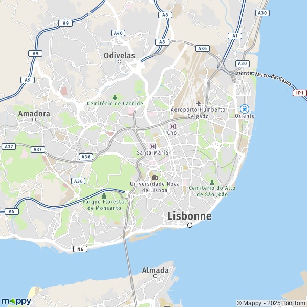 La carte pour la ville de Campolide, Lisbonne