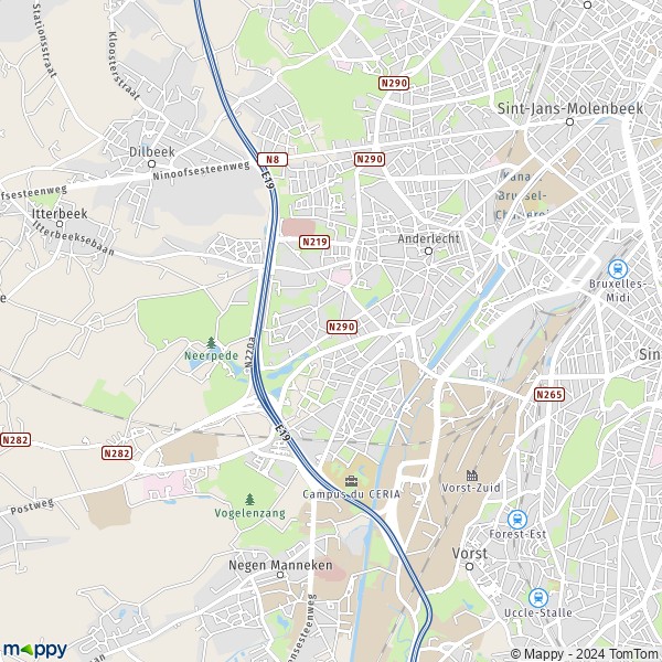 La carte pour la ville de 1070 Anderlecht