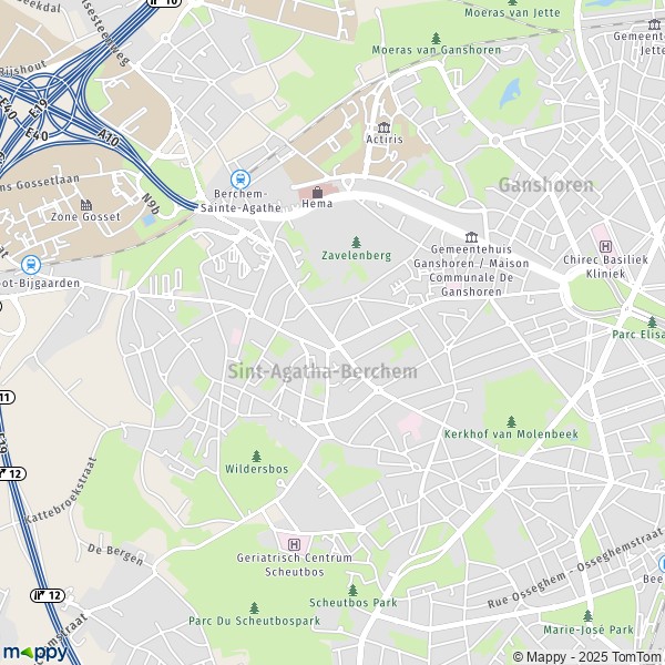 La carte pour la ville de 1080-1082 Berchem-Sainte-Agathe
