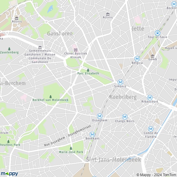 La carte pour la ville de 1081 Koekelberg